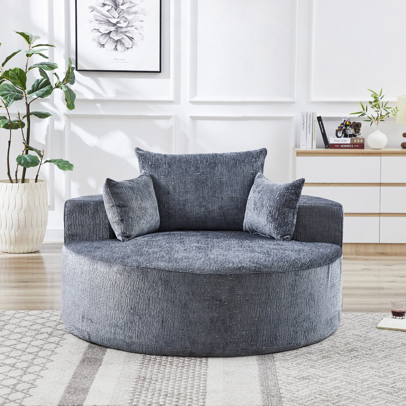 Canapé éponge Boneless, fauteuil-lit moderne moelleux, Chenille gris-bleu, 35" H x 55" W x 55" D