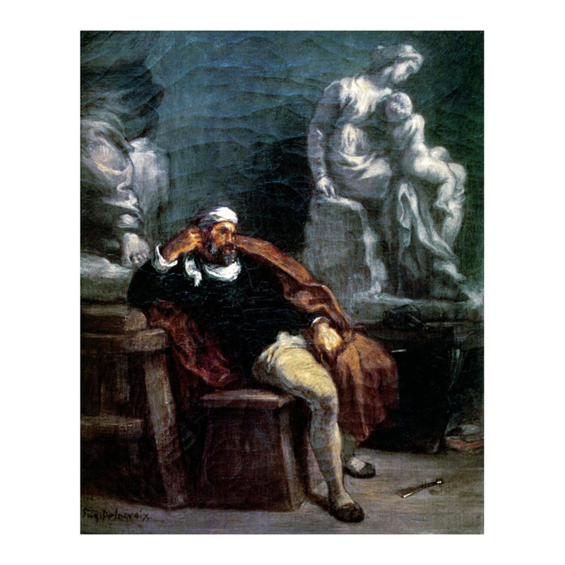 Michel-Ange (1475-1564) dans son atelier d'Eugène Delacroix - Estampe numérique, H 28 po x l 22 po
