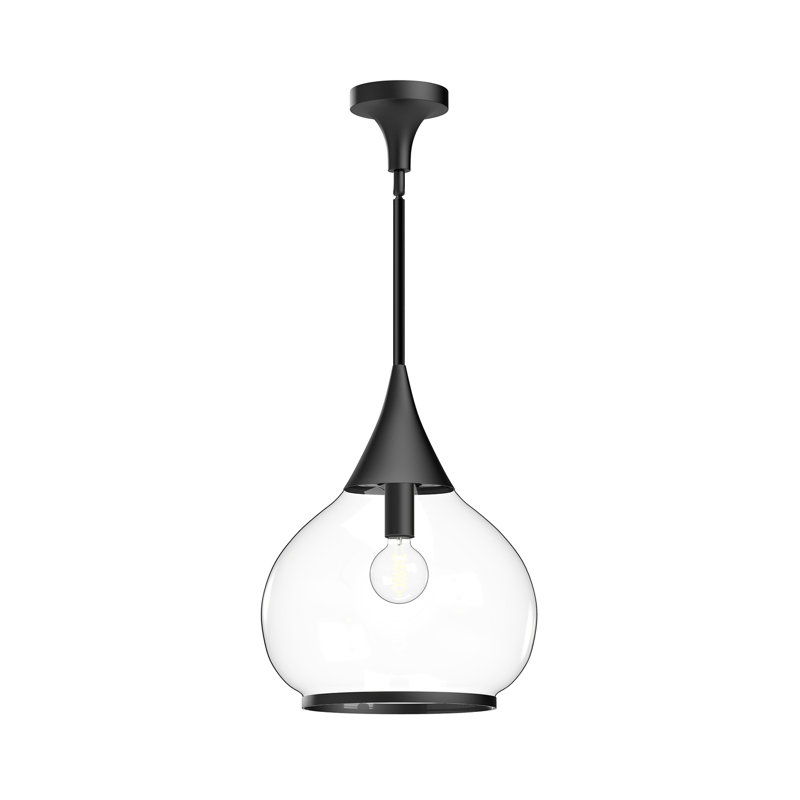 Luminaire suspendu géométrique 1 lumière Hazel, Transparent, Noir mat, H 68 po x l 14 po x P 14,13 po