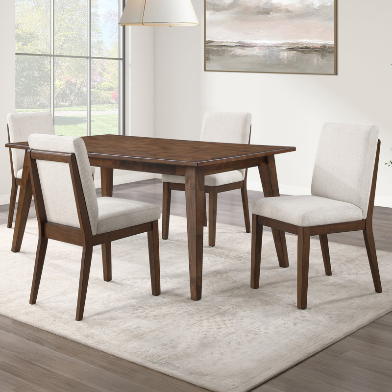Tariel 72" Solid Wood Dining Set with Upholstered Chairs, 5 Pieces: Table, 4 Chairs