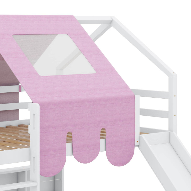 Structure de lit avec tente Armelia, Double, Blanc / rose