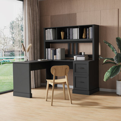 Bureau d'ordinateur à domicile avec huche, finition noire antique