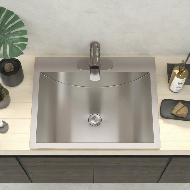 Lavabo de salle de bain encastrable en acier inoxydable 21 "x 17" avec drain escamotable en nickel brossé