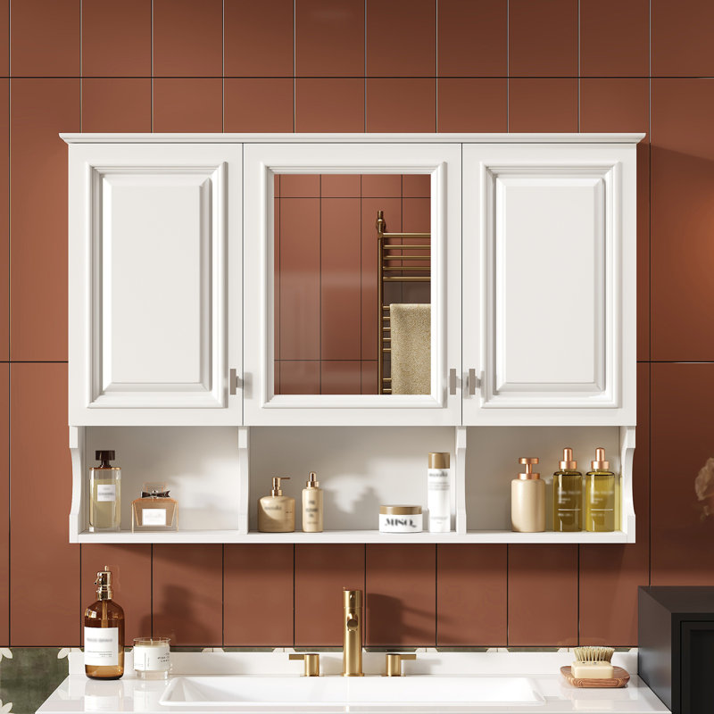 Armoire à pharmacie à miroir 41 pouces avec tablettes ouvertes, Blanc