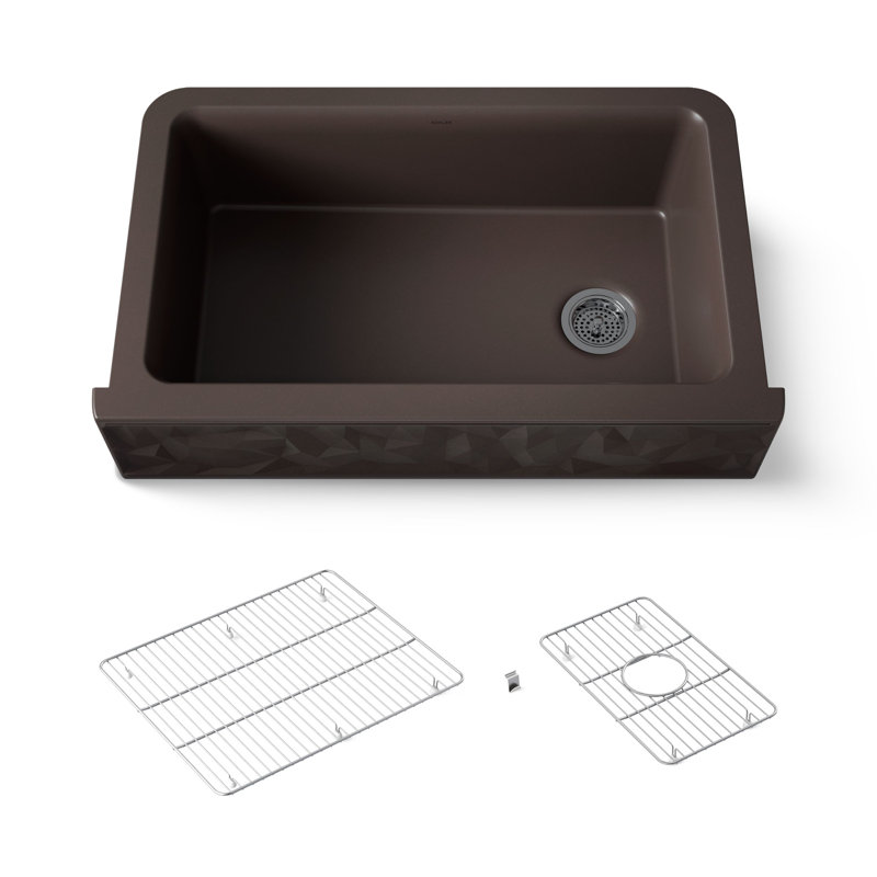 Cairn Undermount Single-Bowl Farmhouse Kitchen Sink, Matte Brown, Faceted