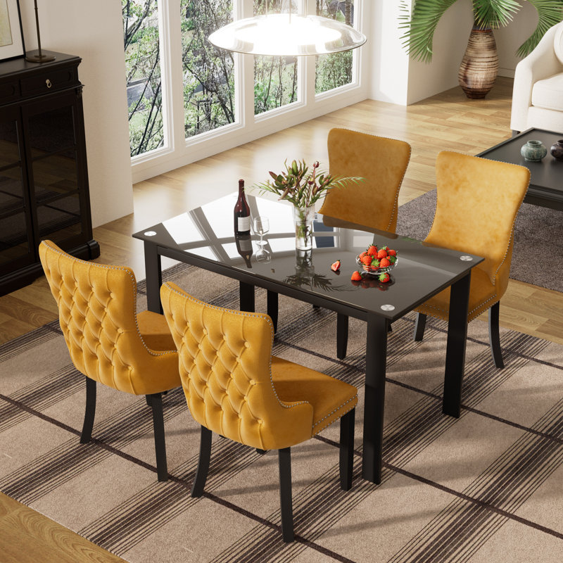Ensemble de salle à manger 4 pièces, Jaune, H 29,5 po x L 52 po x l 27,6 po
