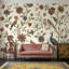 Papier peint paon à motif floral vigne sur fond crème amovible-800678339-800678367