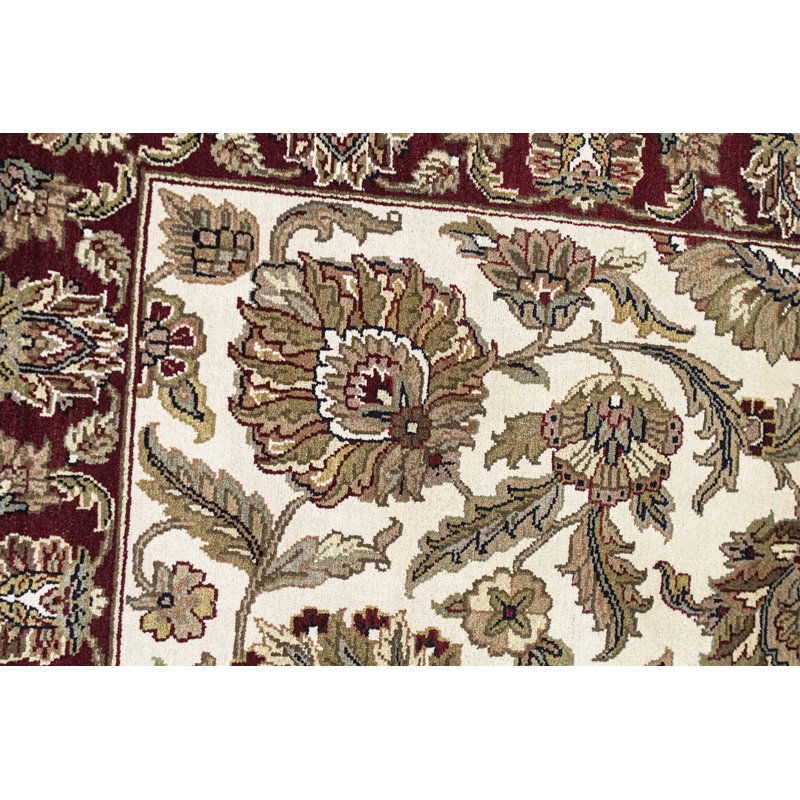 Tapis ivoire et rouge noué à la main de haute qualité