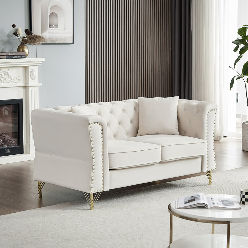 Canapé en velours avec têtes de clou et coussins 60,2 po Euston