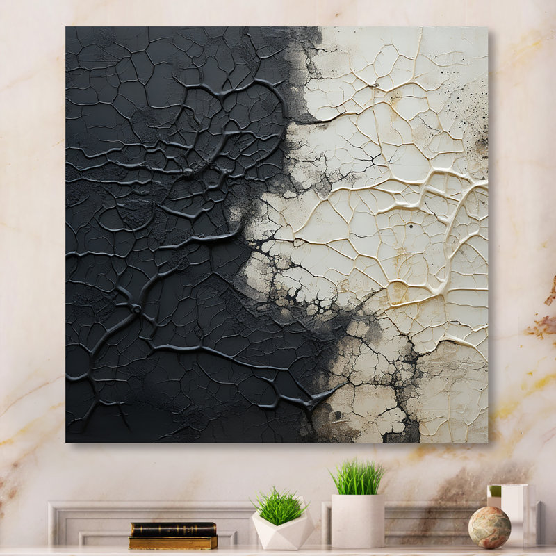 «White and Black Abstract Split», reproduction d'art murale abstraite en métal, H 30 po x l 30 po x P 1 po