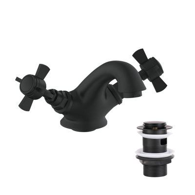  Regency Traditional Mono Basin Mixer Tap with Waste - Matt Black