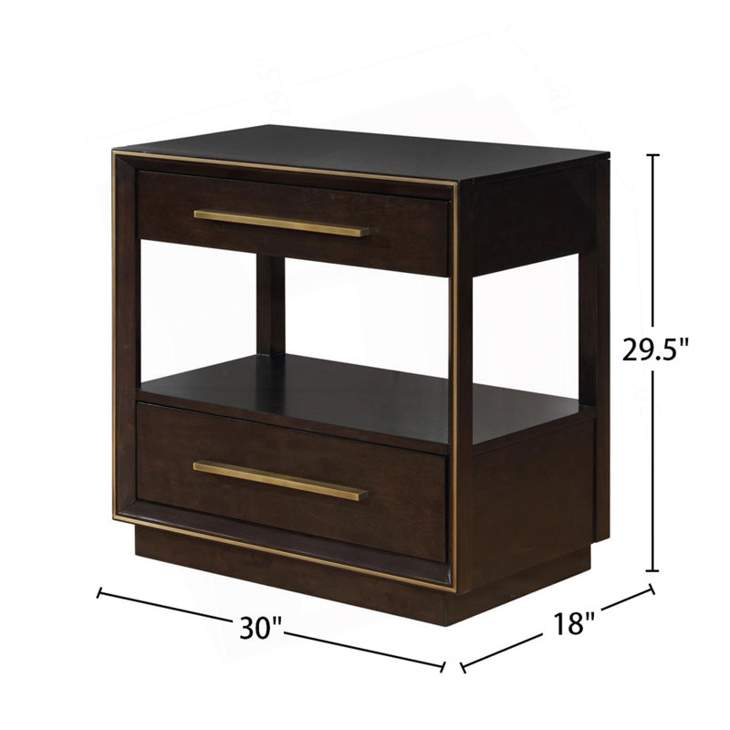 Table de chevet 2 tiroirs avec tablette au fini grain de poivre fumé
