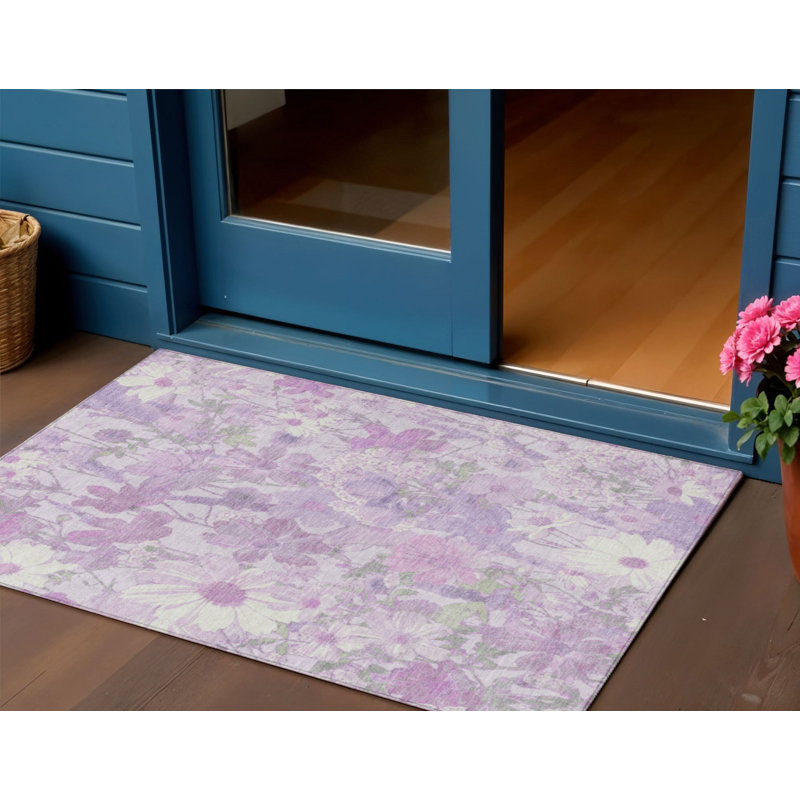 3' X 5' Lavender Purple And Lilac Floral Washable Indoor Outdoor Area Rug