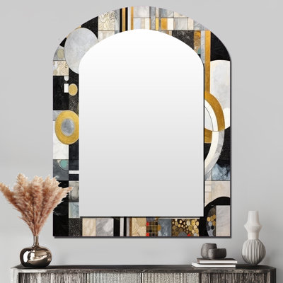 Illusions géométriques dorées et noires - miroir mural décoratif à formes abstraites, miroir asymétrique moderne, impression sur métal