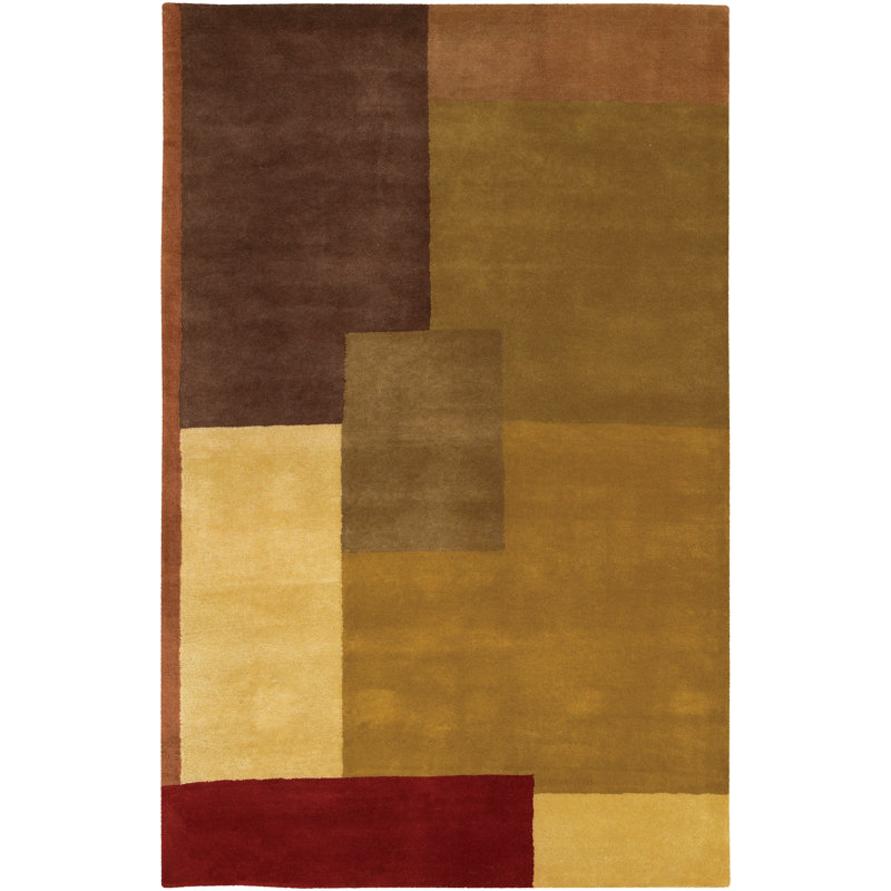 Tapis rouge / brun en laine touffeté à la main Ellenton, Rectangle 5 pi x 7 pi 6 po