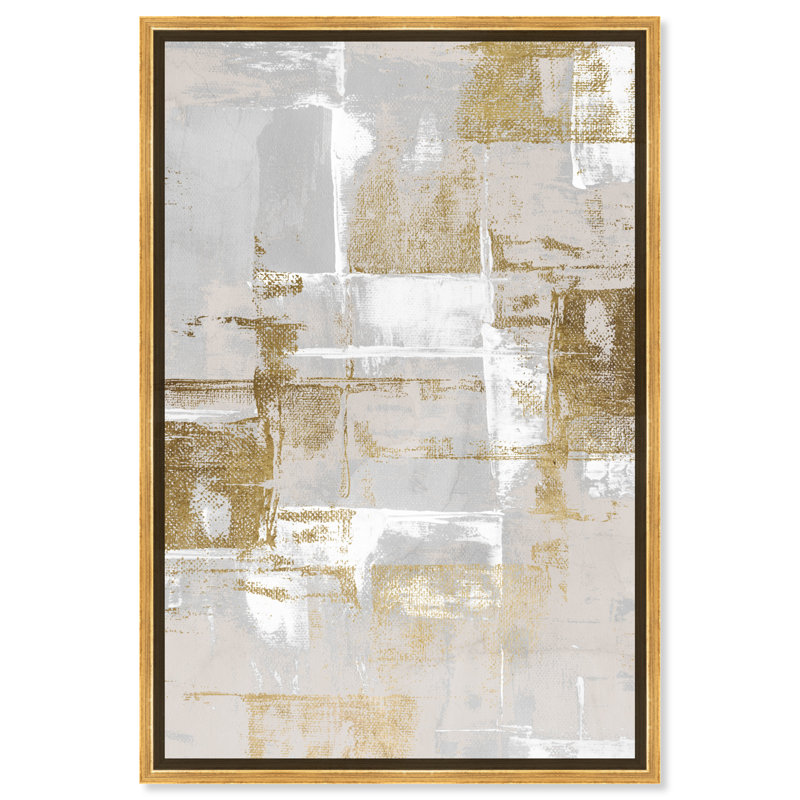 Abstrait fraîchement peint, gris glamour - Peinture, Encadrement doré, H 54 po x l 36 po