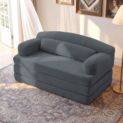 Foldable Corduroy Loveseat Sleeper Sofa Bed - High-Density Foam Convertible Couch(Dark Gray)