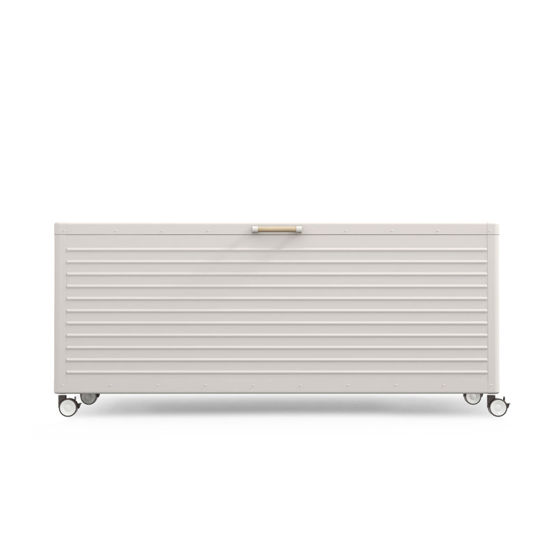 281 Gallon Large Outdoor Metal Deck Box with Wheels, 27.6'' H x 72'' W x 35.2'' D, Latte