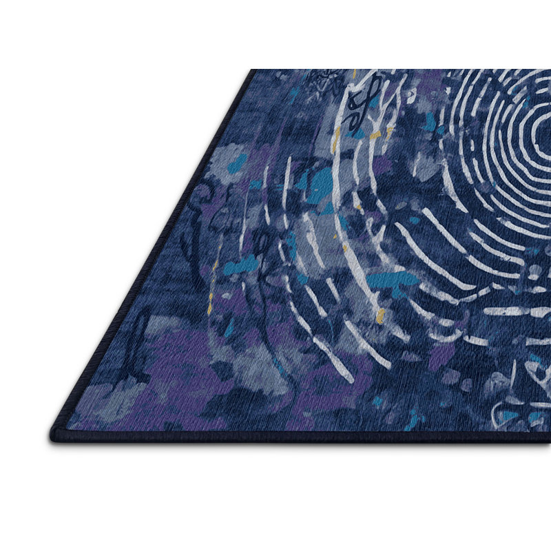 Machine Washable Blue Area Rug, Rectangle 5' x 8'