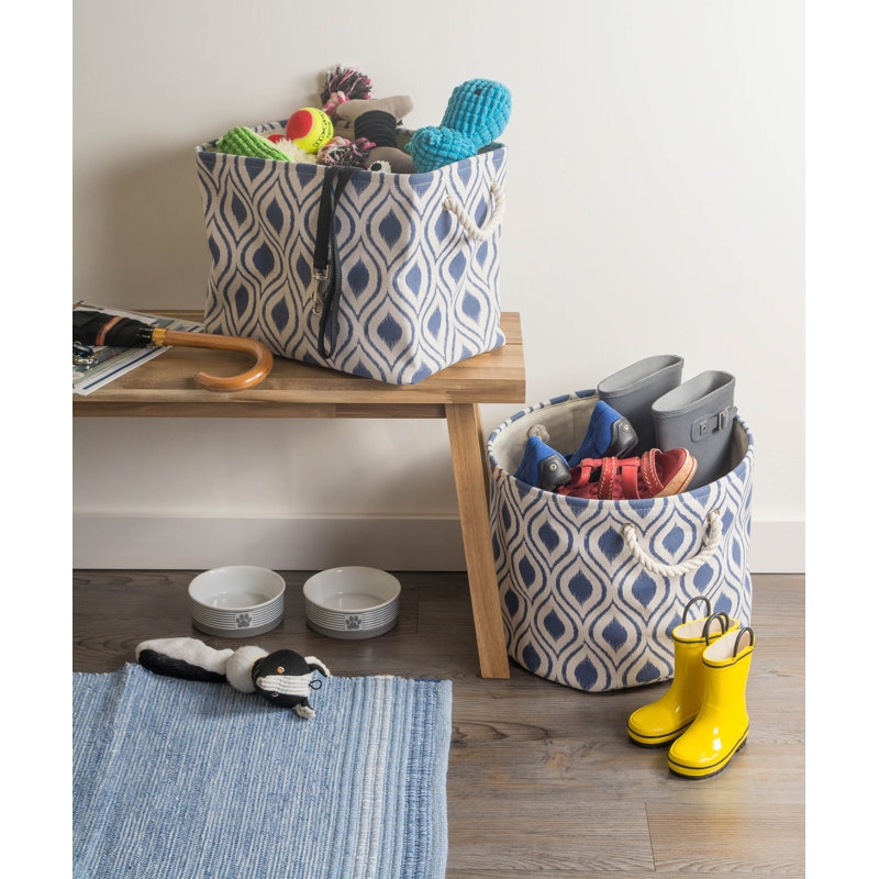 Panier en tissu Amaral Ikat, Bleu français, H 15 po x l 12 po x P 17,75 po