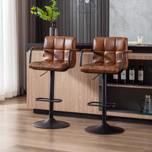 Kyle 21" wide Square Seat Swivel Adjustable Height Tufted Mid Back Bar Height Bar Stool