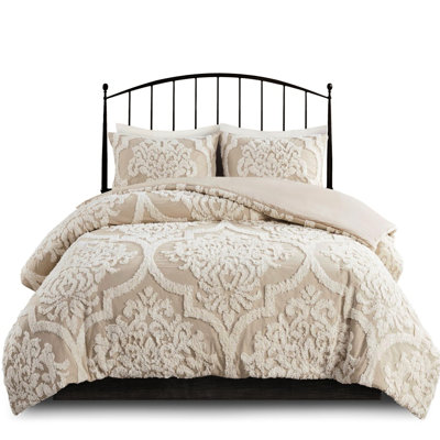 Cotton Chenille Duvet Cover , Full/Queen, With Button Closure And A Chic Look 3 Piece Tufting Buttoned Tie