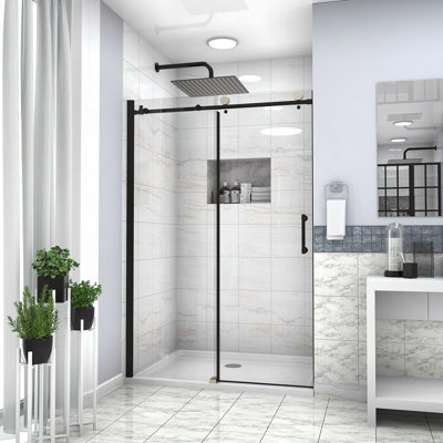 Paroi de douche coulissante simple l 48 po x H 76 po, noir mat 5/16 po (8 mm)