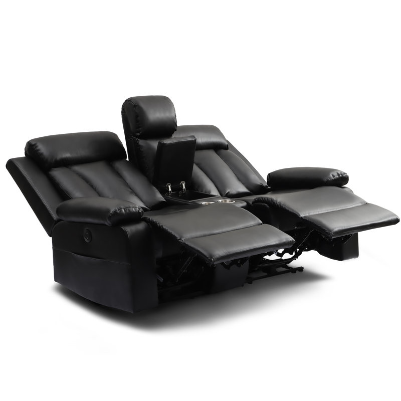Ensemble de canapé inclinable électrique en similicuir 2 pièces avec console et centre rabattable - Rechargement USB et Type-C, porte-gobelets et rangement - Canapé inclinable et causeuse à fixation murale pour le salon ou le cinéma maison