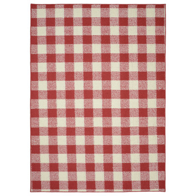 Tapis rouge à carreaux touffetés Curiel