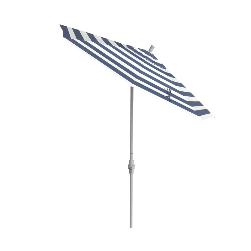 Porte-parapluie 7,5 pi en aluminium blanc mat, Bleu marine/blanc