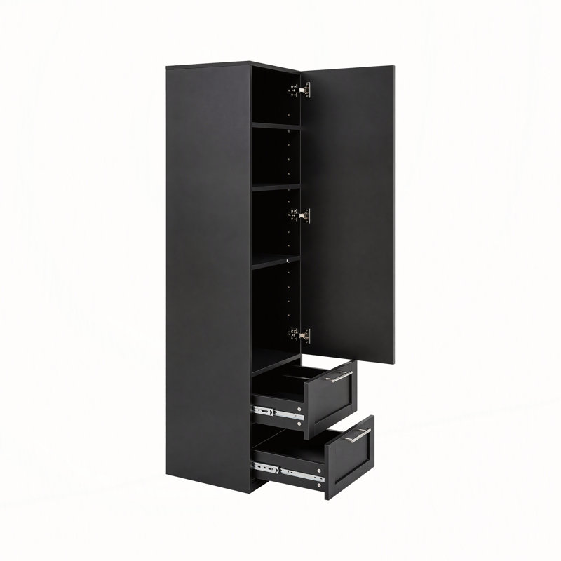 Grande armoire autoportante autoportante avec porte et 2 tiroirs, tablettes réglables, Black