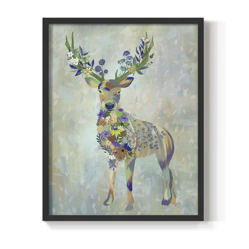 Fantastic Florals Deer, reproduction encadrée complète - bois massif, Noir, H 10 po x l 8 po