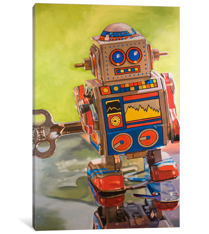 « mini robot », peinture sur toile tendue, H 40 po x l 26 po x P 1,5 po