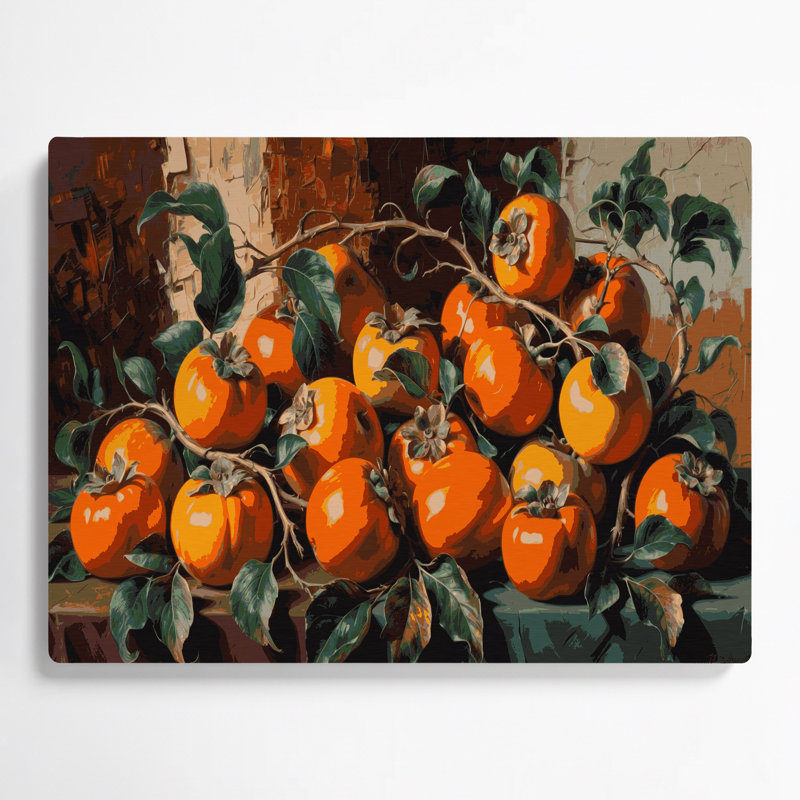 Art mural en métal noir Fruit kaki, H 11 po x l 14 po