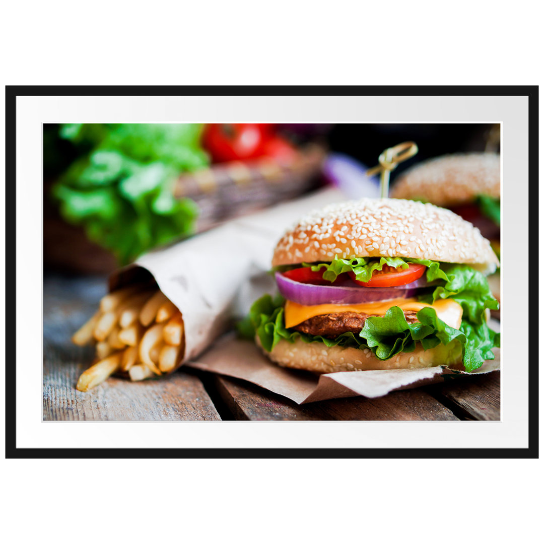 Gerahmtes Poster Burger und Pommes