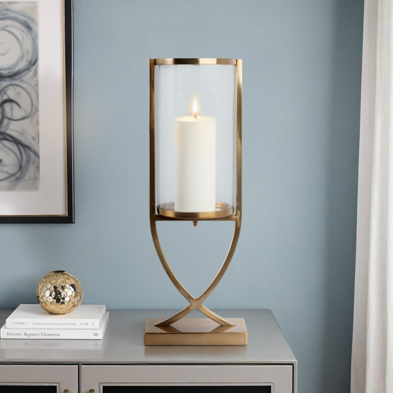 Porte-bougie cylindrique moderne pour décoration de table - Porte-bougie décoratif en métal pour décoration de salon, Doré