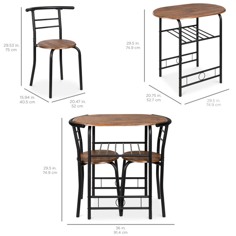 Ensemble repas pour 2 personnes Dismukes, Noir, Brun, H 20 po x L 36 po x l 21 po