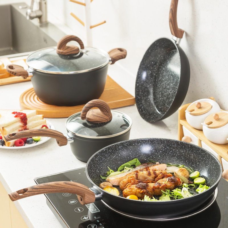 6-Piece Black Granite Non-Stick Aluminum Cookware Set