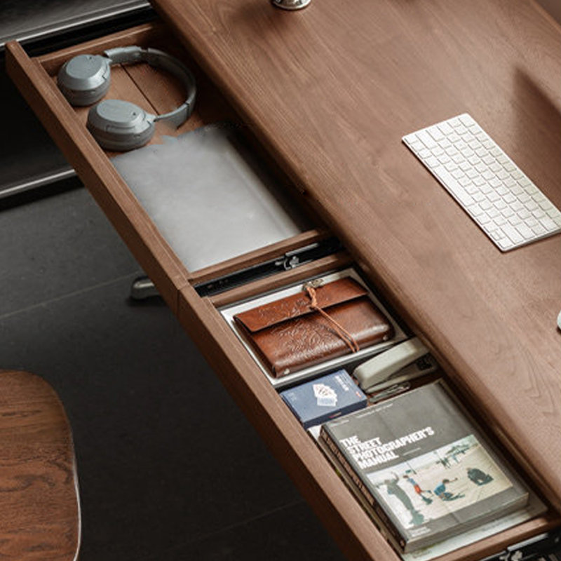 Walnut Rectangular Solid Wood with 2 drawers desk, 29.53"H×55.12"L×25.59"W