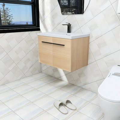 Meuble-lavabo mural simple 30 po avec comptoir en résine, beige