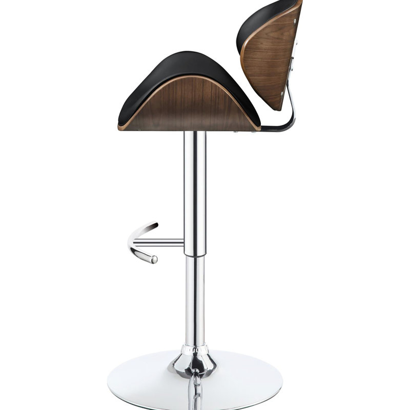 Tabouret de bar Mid-Century moderne: noir et tabouret de chambre - réglable, revêtement, dossier en noyer, base