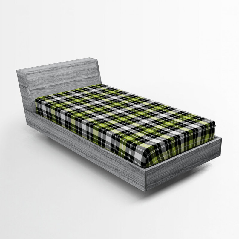 Microfiber Plaid Fitted Sheet, Twin XL Fitted Sheet, Green Plaid 1