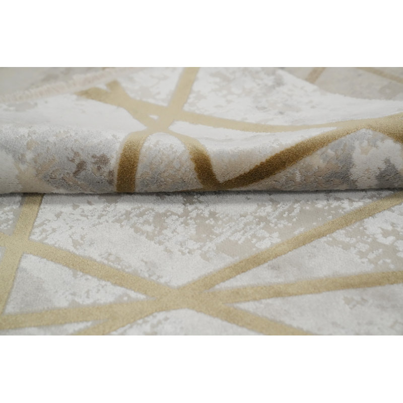 Tapis élégant 5 x 7 avec des lignes dorées entrecroisées pour les intérieurs modernes