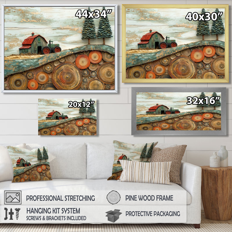 Donae Winter Barn with Tractor Landscape - ferme, art mural sur toile, Reproduction encadrée d'une seule photo sans pass