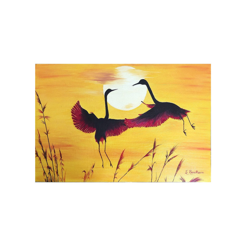 Paire de grues | Huile sur toile | Par Sandeep Singh Randhawa
