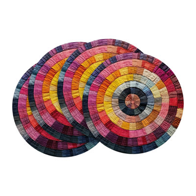 Linen placemats 4Pcs Round Boho Linen Placemats Woven Cottons Macrame Table Mats For Dining Table Farmhouses Kitchen Rustics Home Decor Heat Insulation Pad