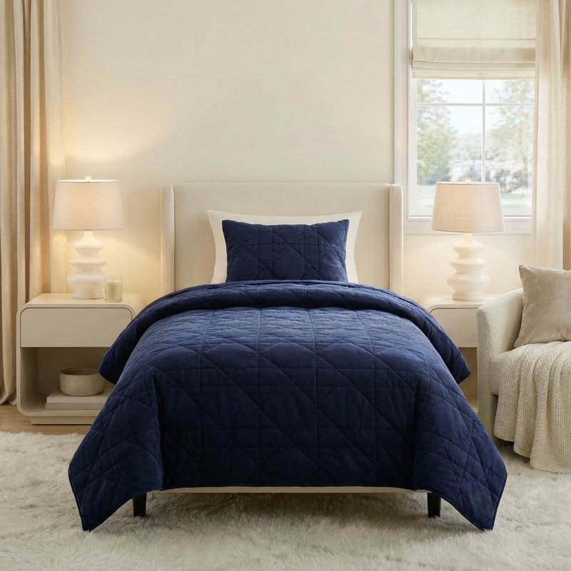 Ensemble de courtepointe Velvet, Marine, Courtepointe pour lit simple et une taie décorati