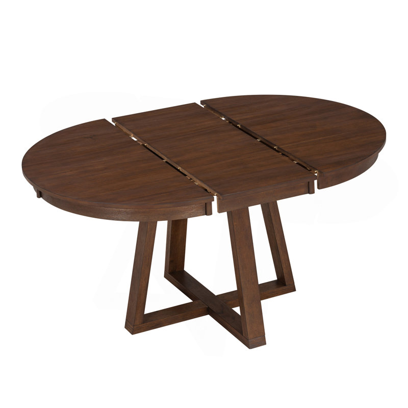 5-Piece Functional Dining Set, Round Table with a 16"W Leaf and 4 Upholstered Chairs for Dining Room and Living Room (Walnut)