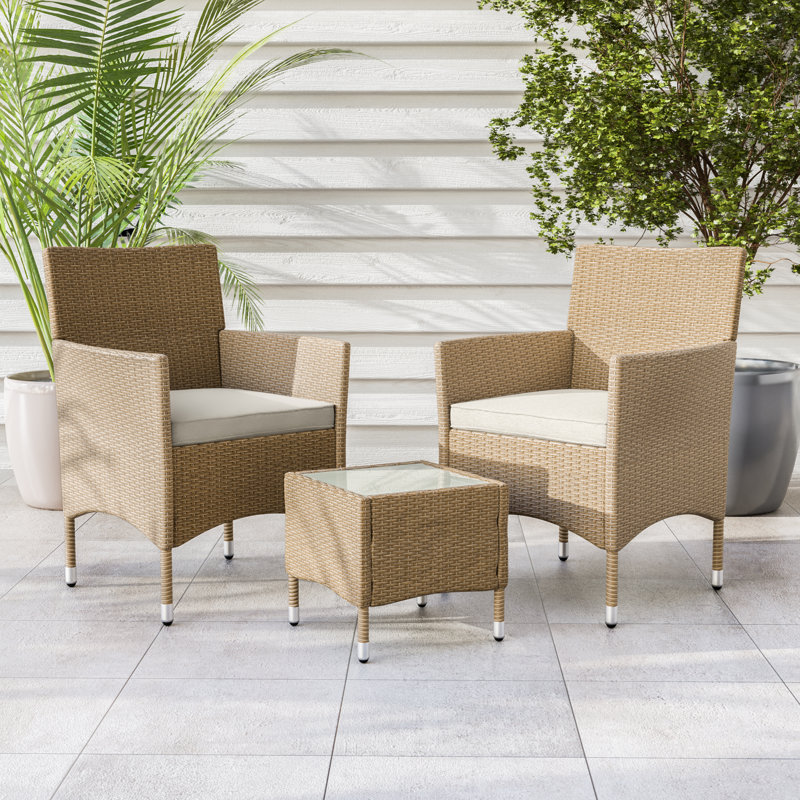 Ensemble de conversation pour 2 personnes avec coussins Evanas, Brun