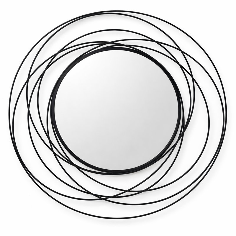 Metal Round Wall Mirror, Decorative Wall Mirror with Overlapping Circles, Black